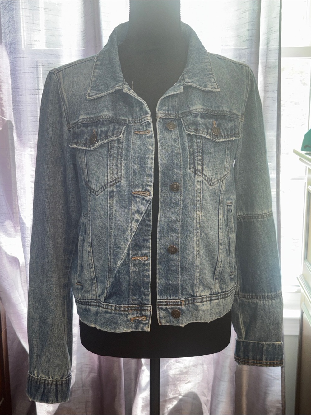 Free People Medium Blue Washed Denim Jacket